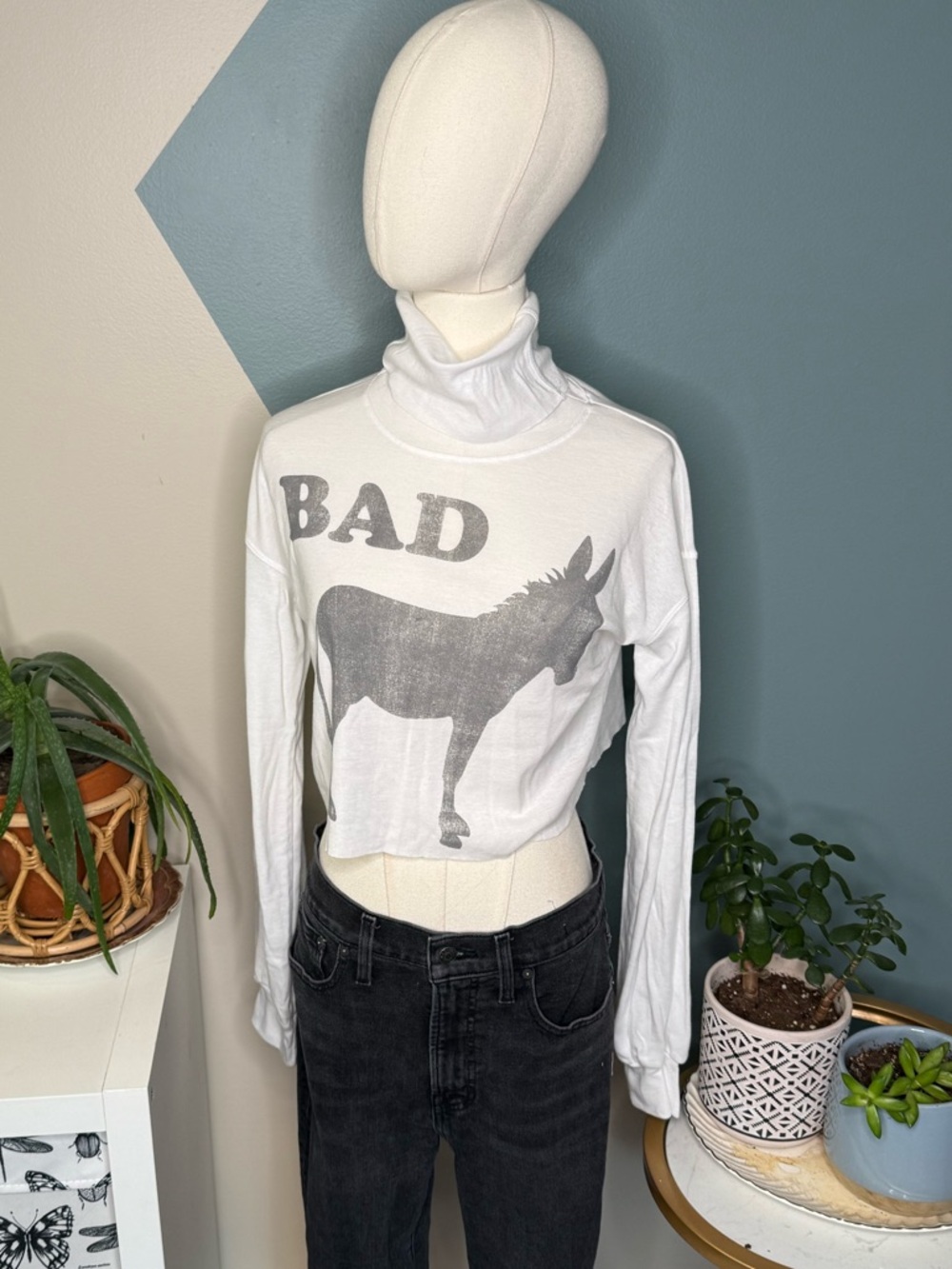 Urban Outfitters ODDPEOPLE | BAD Donkey Graphic Crop Top Turtleneck Y2K - Picture 2 of 10
